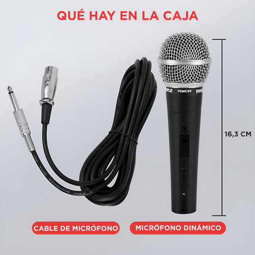 Micrófono Pyle Vocal Dinamico Profesional Con Interruptor Negro