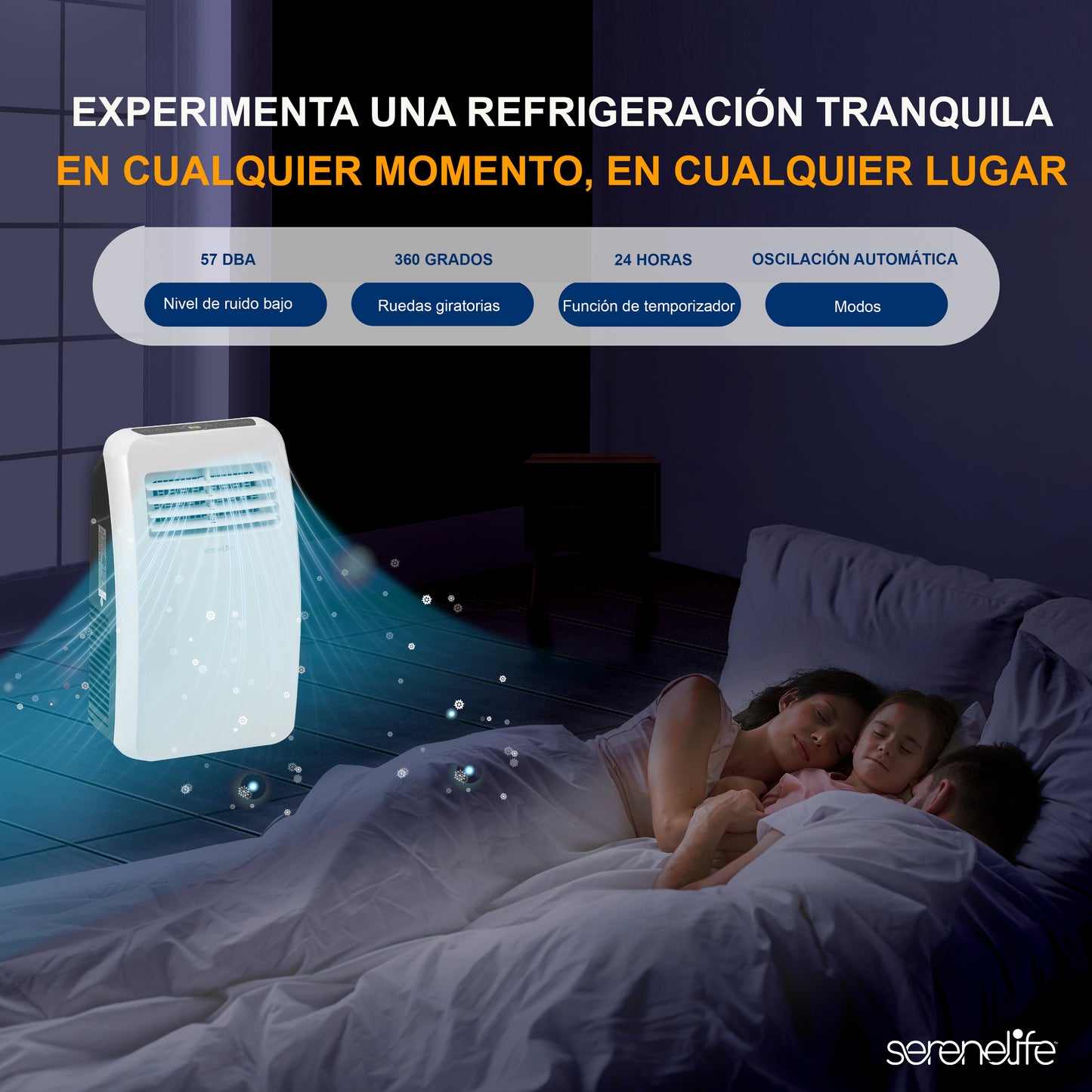 SereneLife Aire Acondicionado Portátil 8000 BTU con Deshumidificador para Espacios de hasta 30 m2 Incluye Control Remoto y Kit de Montaje.
