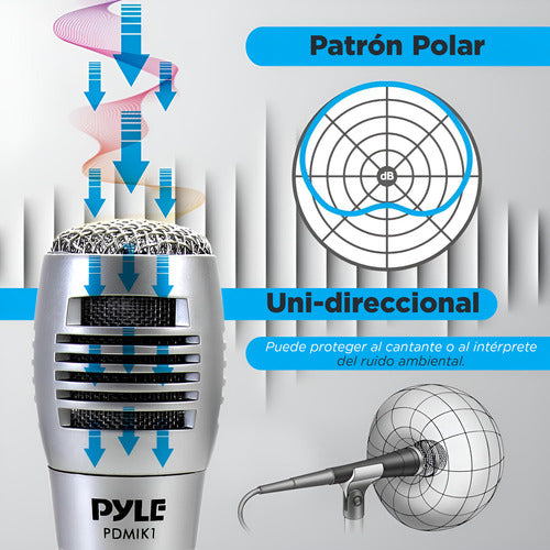 Micrófono Pyle Vocal Dinamico Profesional Pdmik1 Plata